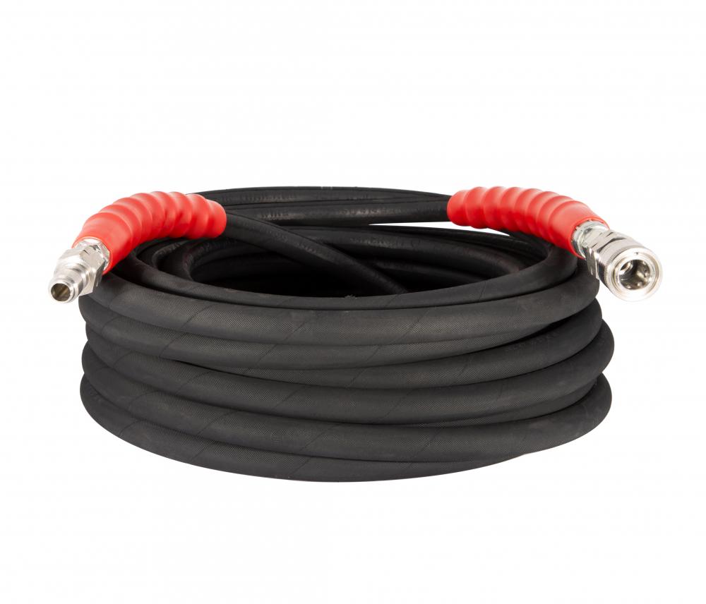 High-Pressure hose - 50&#39; x 3/8&#34; Black, 6000 PSI, Double Steel braided rubber, QC Fittings