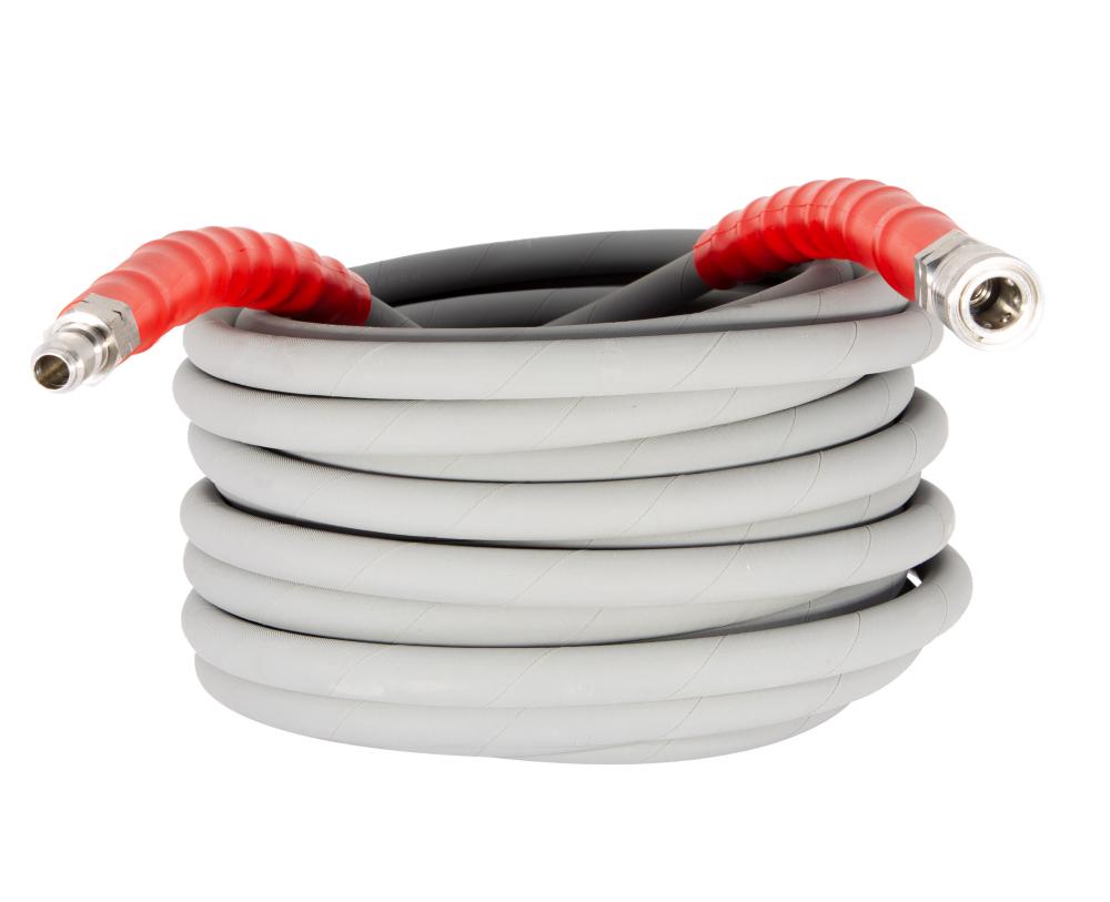 High-Pressure hose - 50&#39; x 3/8&#34; Grey Non-Marking, 6000 PSI, Double Steel braided rubber, QC 