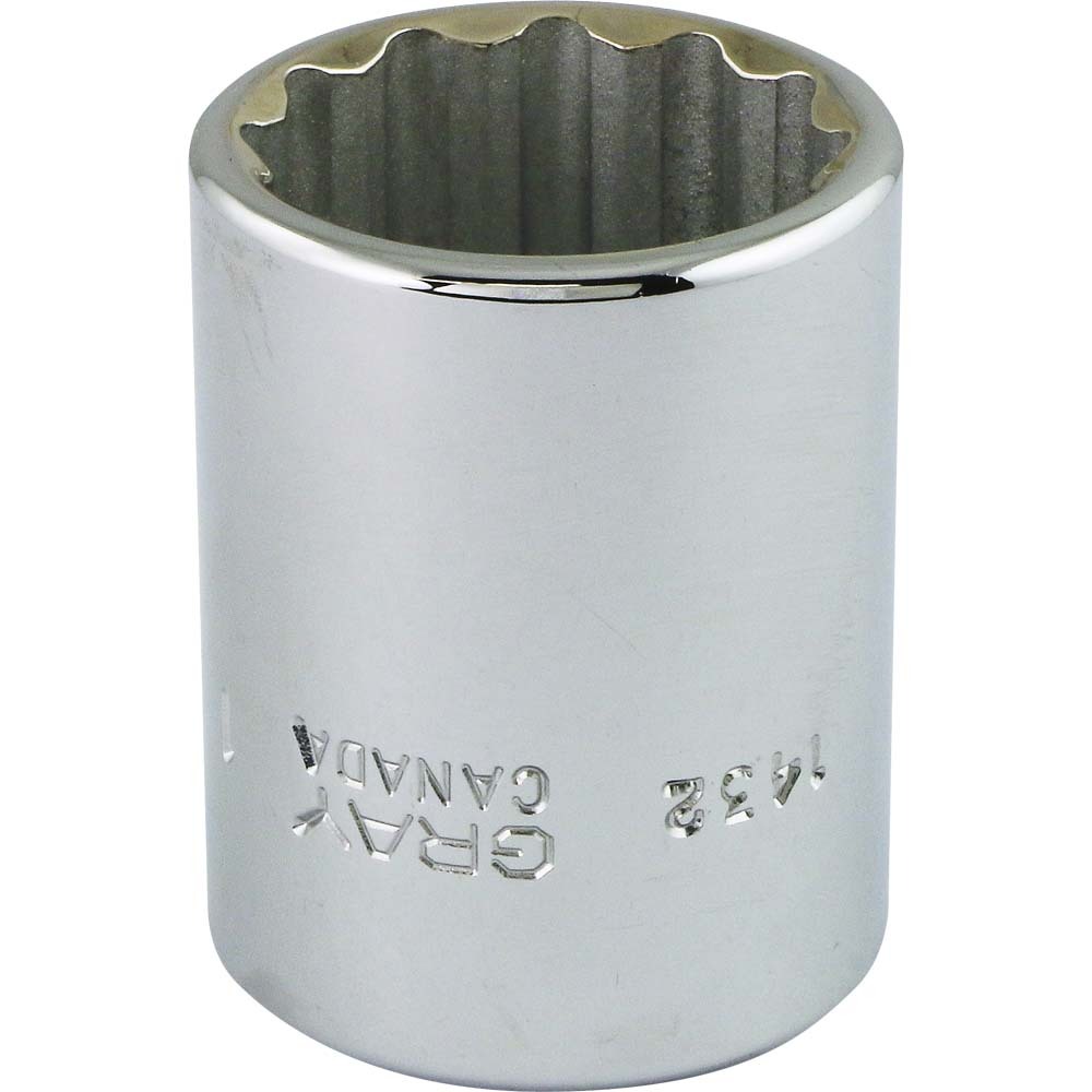 Socket 1&#34; X 1/2&#34; Drive, 12 Point Standard Length, Chrome Finish Socket