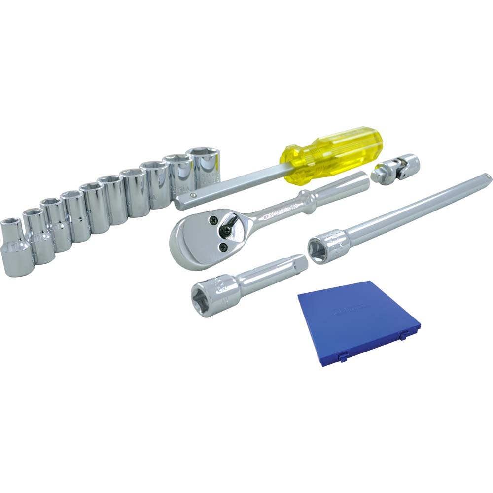 15 Piece 1/4&#34; Drive, 6 Point SAE Standard, Chrome Socket & Attachment Set