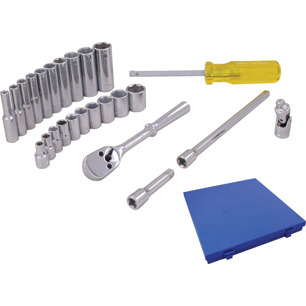 25 Piece 1/4&#34; Drive, 6 Point SAE Standard & Deep, Chrome Socket & Attachment Set