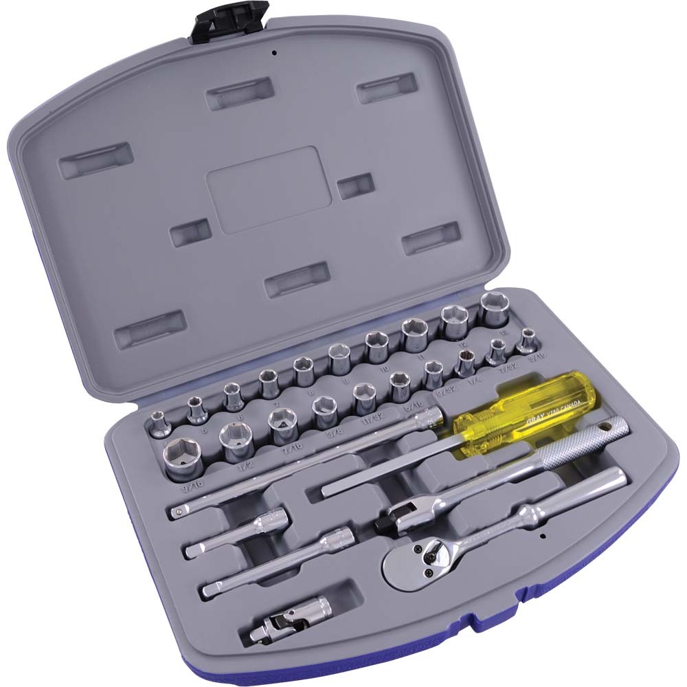 27 Piece 1/4&#34; Drive, 6 Point SAE & Metric Standard, Chrome Socket & Attachment Set