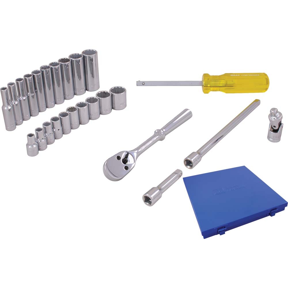 25 Piece 1/4&#34; Drive, 12 Point SAE Standard & Deep, Chrome Socket & Attachment Set