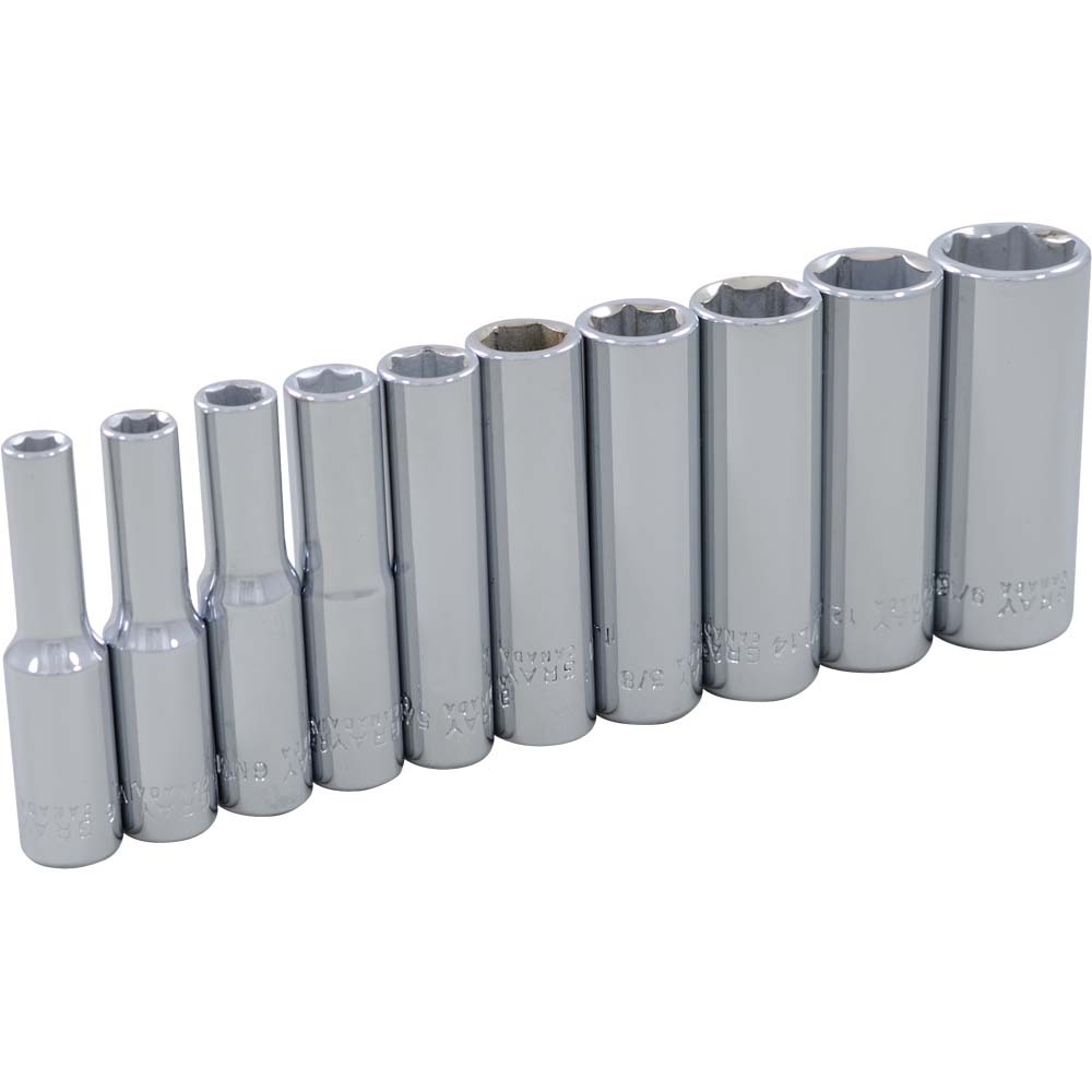 10 Piece 1/4&#34; Drive, 6 Point SAE Deep, Chrome Socket Set, 3/16&#34; - 9/16&#34;