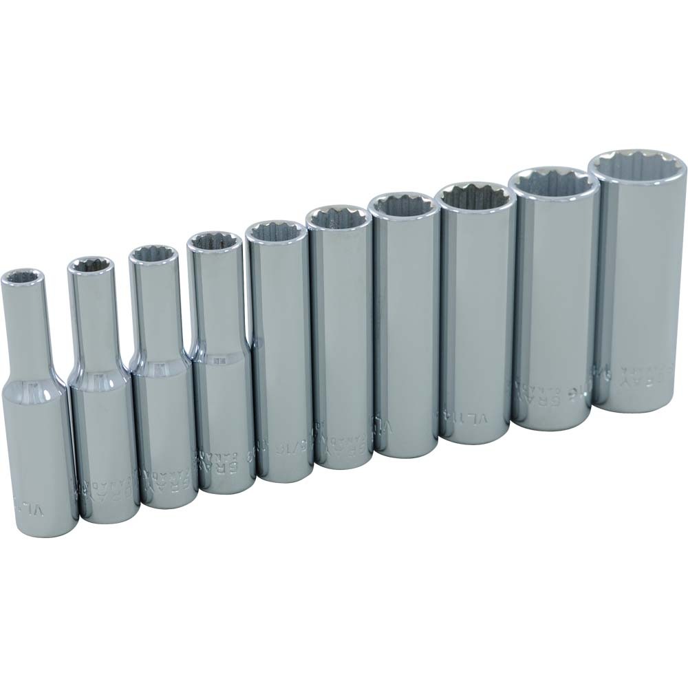 10 Piece 1/4&#34; Drive, 12 Point SAE Deep, Chrome Socket Set, 3/16&#34; - 9/16&#34;