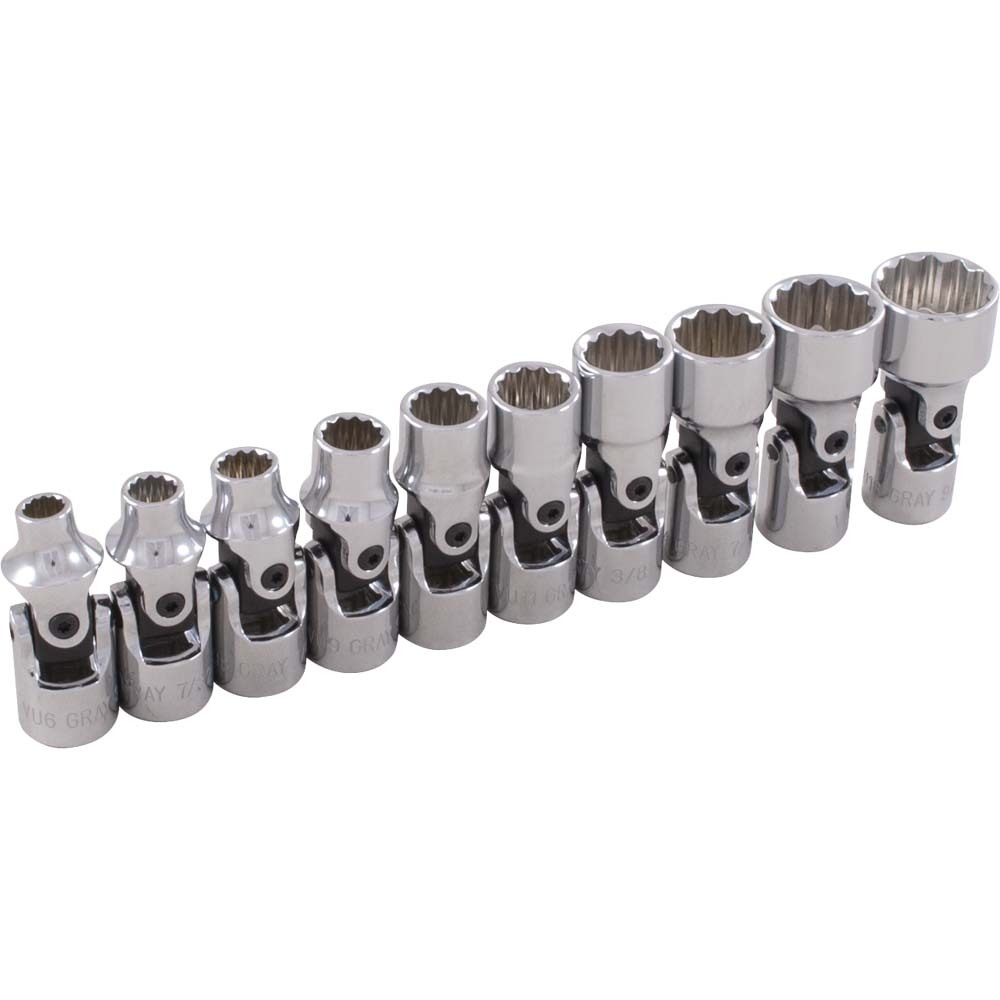 10 Piece 1/4&#34; Drive, 12 Point SAE Standard, Universal Joint Socket Set, 3/16&#34; - 9/16&#34;