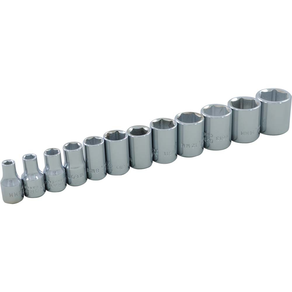 12 Piece 1/4&#34; Drive, 6 Point Metric Standard, Chrome Socket Set, 4mm - 15mm