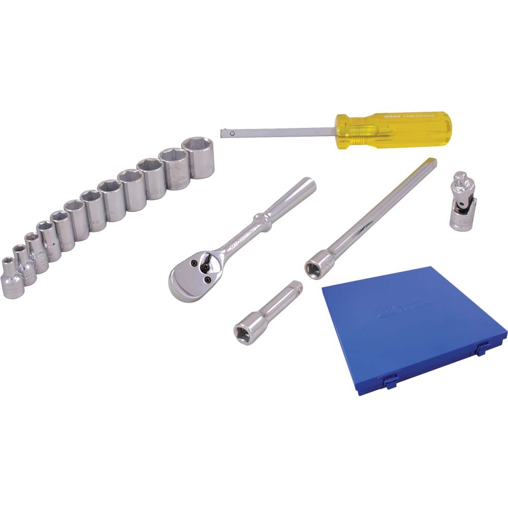 17 Piece 1/4&#34; Drive, 6 Point Metric Standard, Chrome Socket & Attachment Set