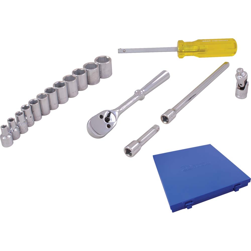 29 Piece 1/4&#34; Drive, 6 Point Metric Standard & Deep, Chrome Socket & Attachment Set
