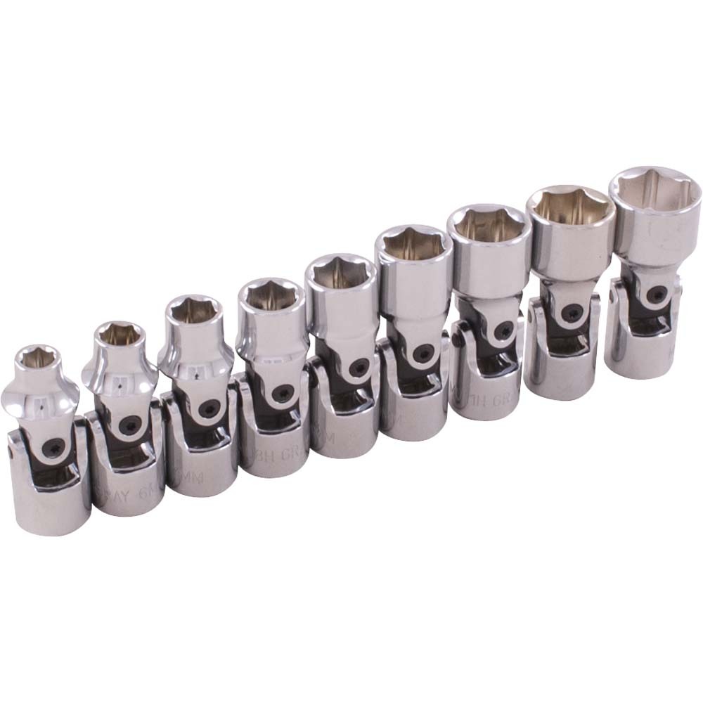 9 Piece 1/4&#34; Drive, 6 Point Metric Standard, Universal Joint Socket Set, 5mm - 13mm
