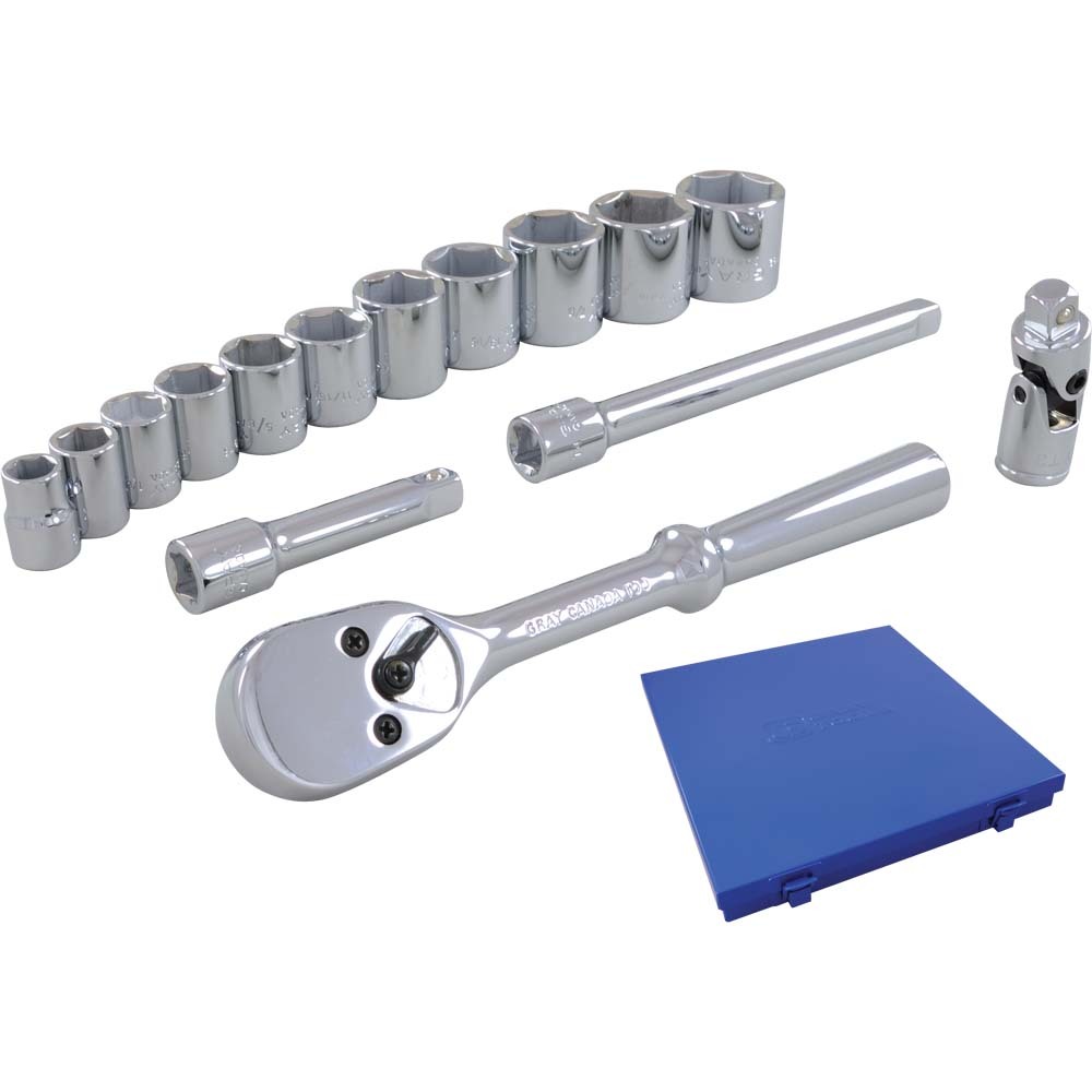 15 Piece 3/8&#34; Drive 6 Point SAE, Standard Chrome Socket & Attachment Set