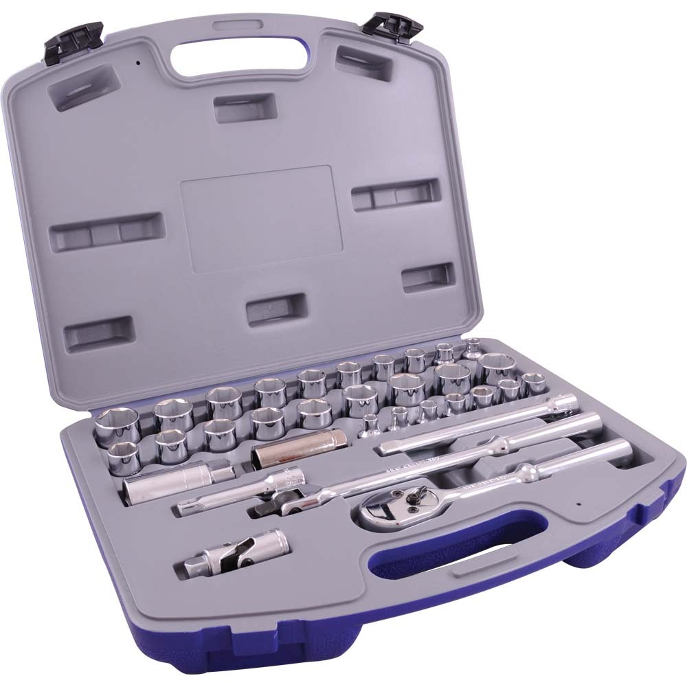 33 Piece 3/8&#34; Drive 6 Point SAE & Metric, Standard Chrome Socket & Attachment Set