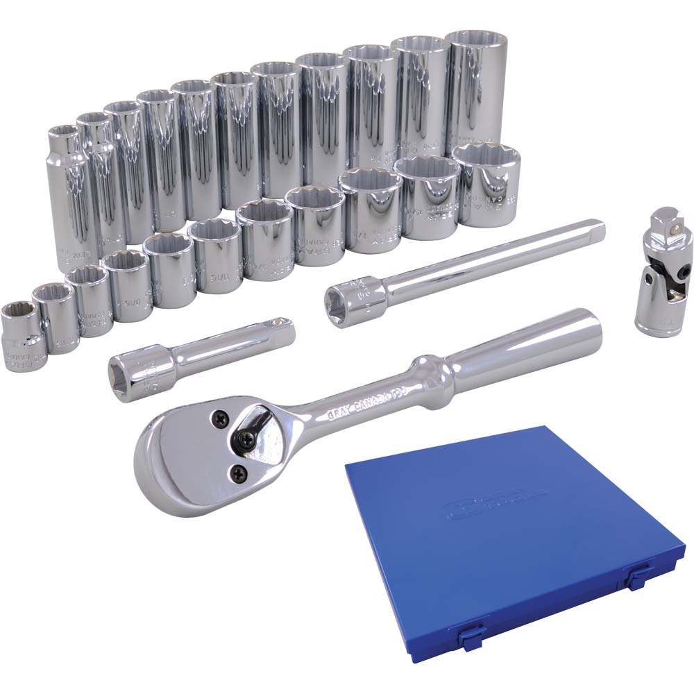 26 Piece 3/8&#34; Drive 12 Point SAE, Standard & Deep, Chrome Socket & Attachment Set