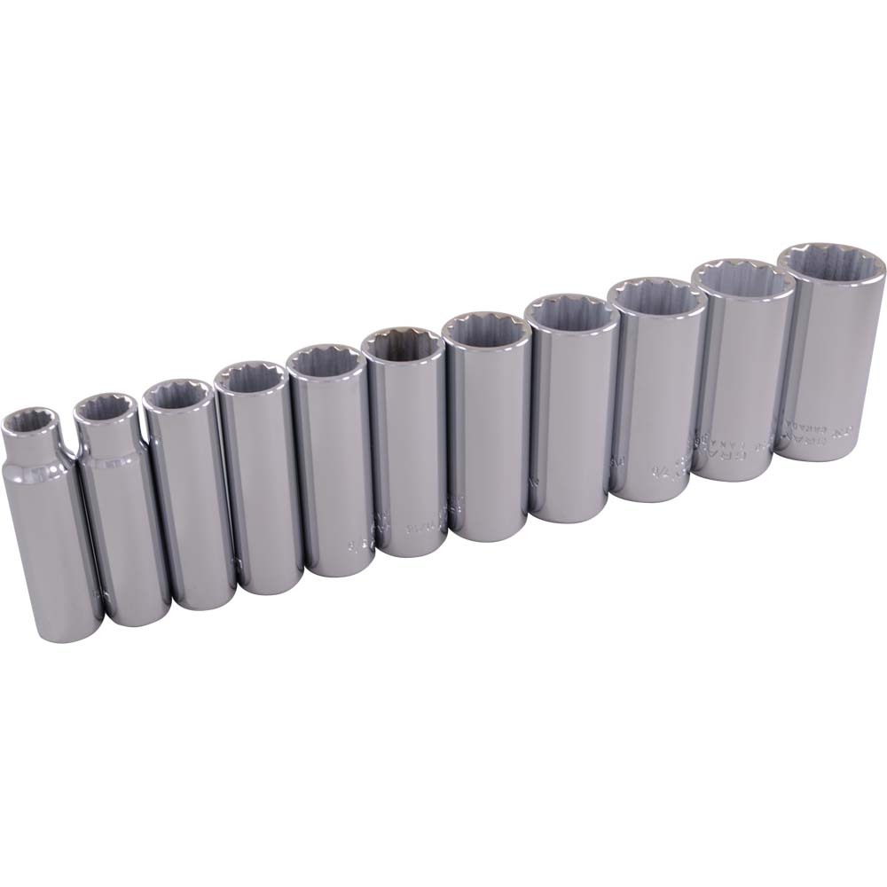 11 Piece 3/8&#34; Drive 12 Point SAE, Deep Chrome Socket Set, 3/8&#34; - 1&#34;