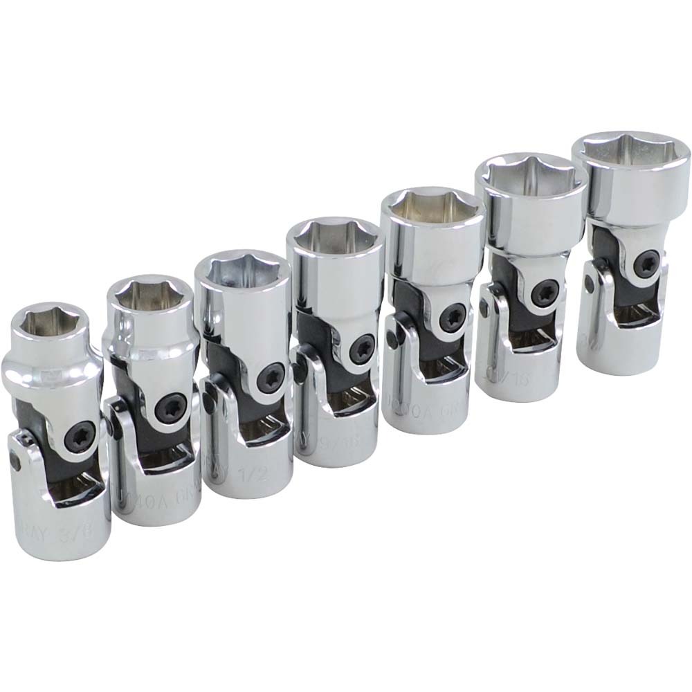 7 Piece 3/8&#34; Drive 6 Point SAE, Standard Universal Joint Socket Set, 3/8&#34; - 3/4&#34;