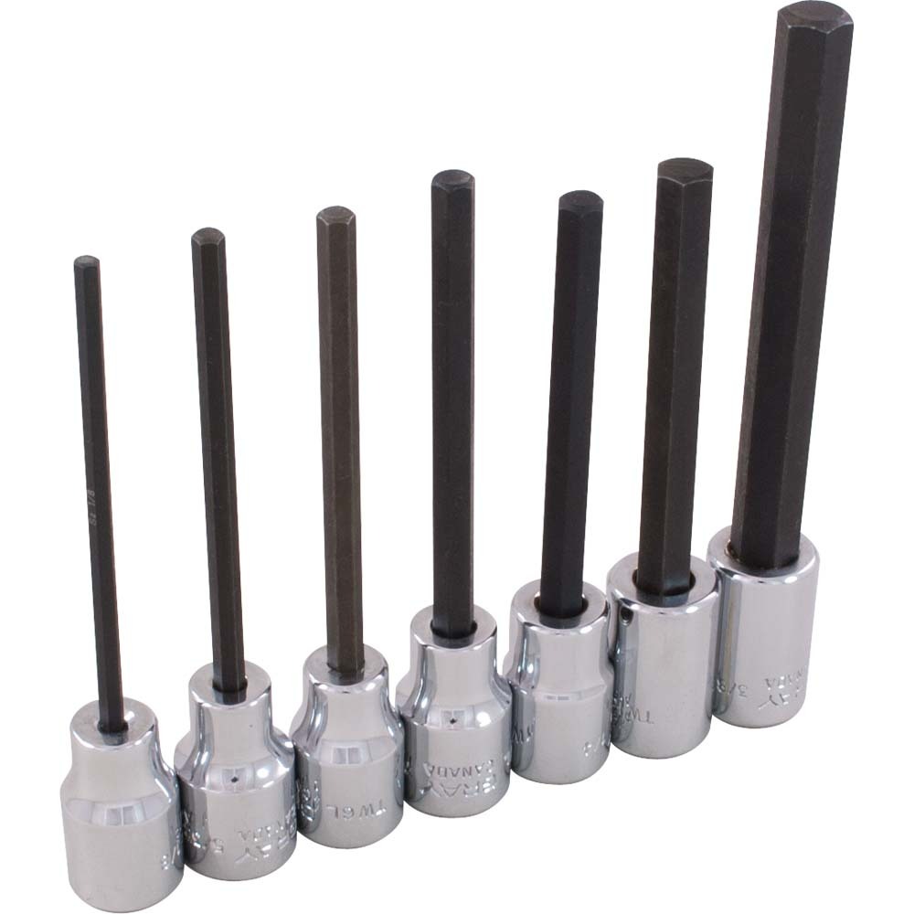 7 Piece 3/8&#34; Drive SAE, Extra Long Hex Head Socket Set, 1/8&#34; - 3/8&#34;
