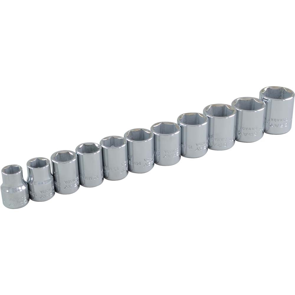 11 Piece 3/8&#34; Drive 6 Point Metric, Standard Chrome Socket Set, 9mm - 19mm