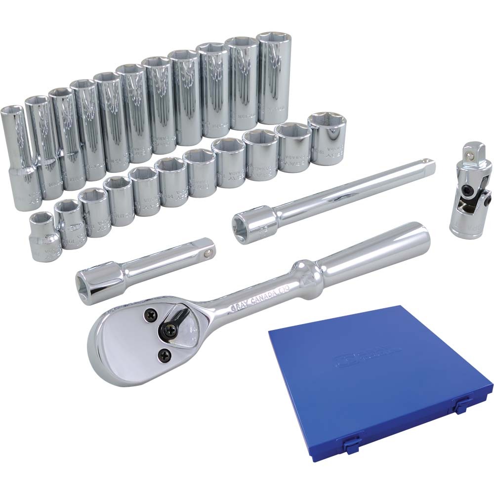 26 Piece 3/8&#34; Drive 6 Point Metric, Standard & Deep, Chrome Socket & Attachment Set