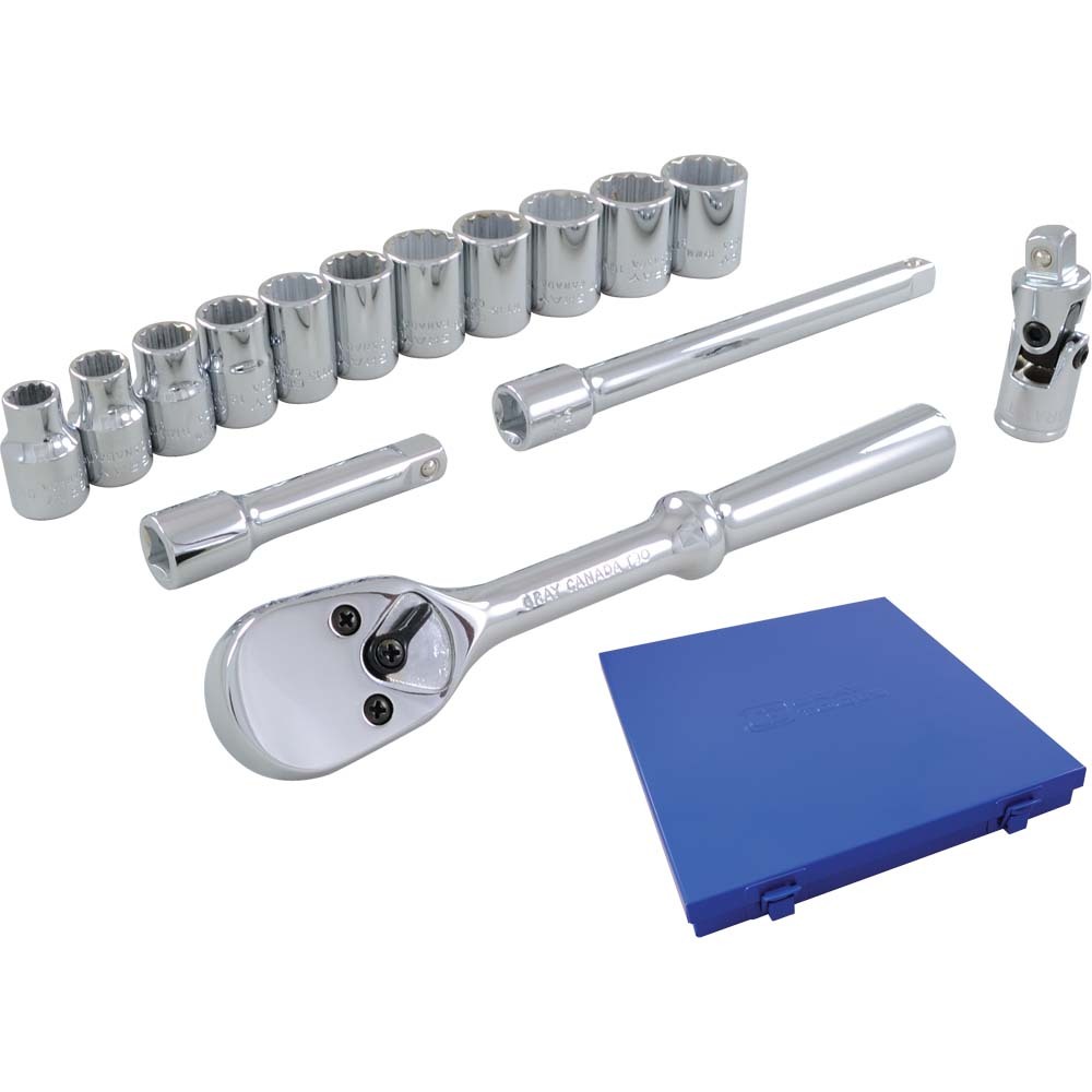 15 Piece 3/8&#34; Drive 12 Point Metric, Standard Chrome Socket & Attachment Set
