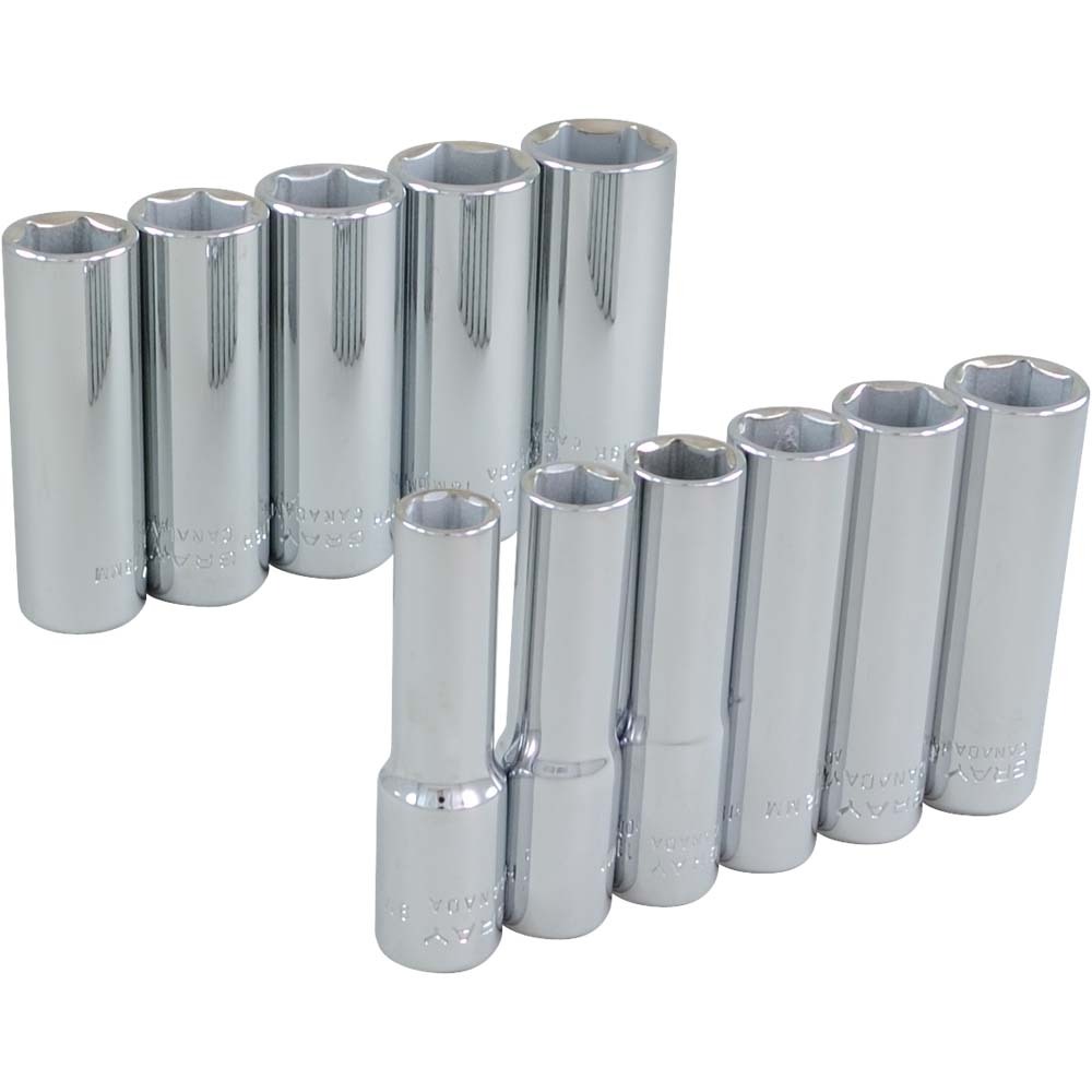 11 Piece 3/8&#34; Drive 6 Point Metric, Deep Chrome Socket Set, 9mm - 19mm