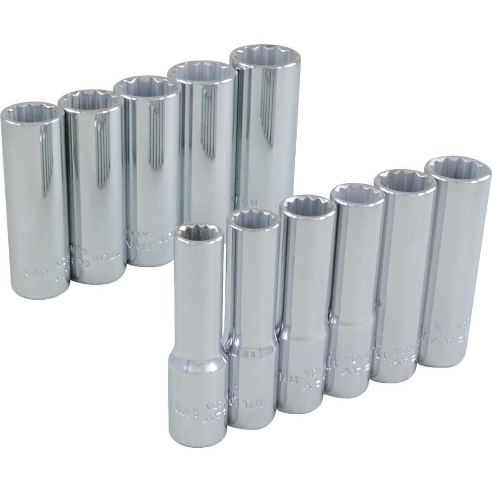 11 Piece 3/8&#34; Drive 12 Point Metric, Deep Chrome Socket Set, 9mm - 19mm