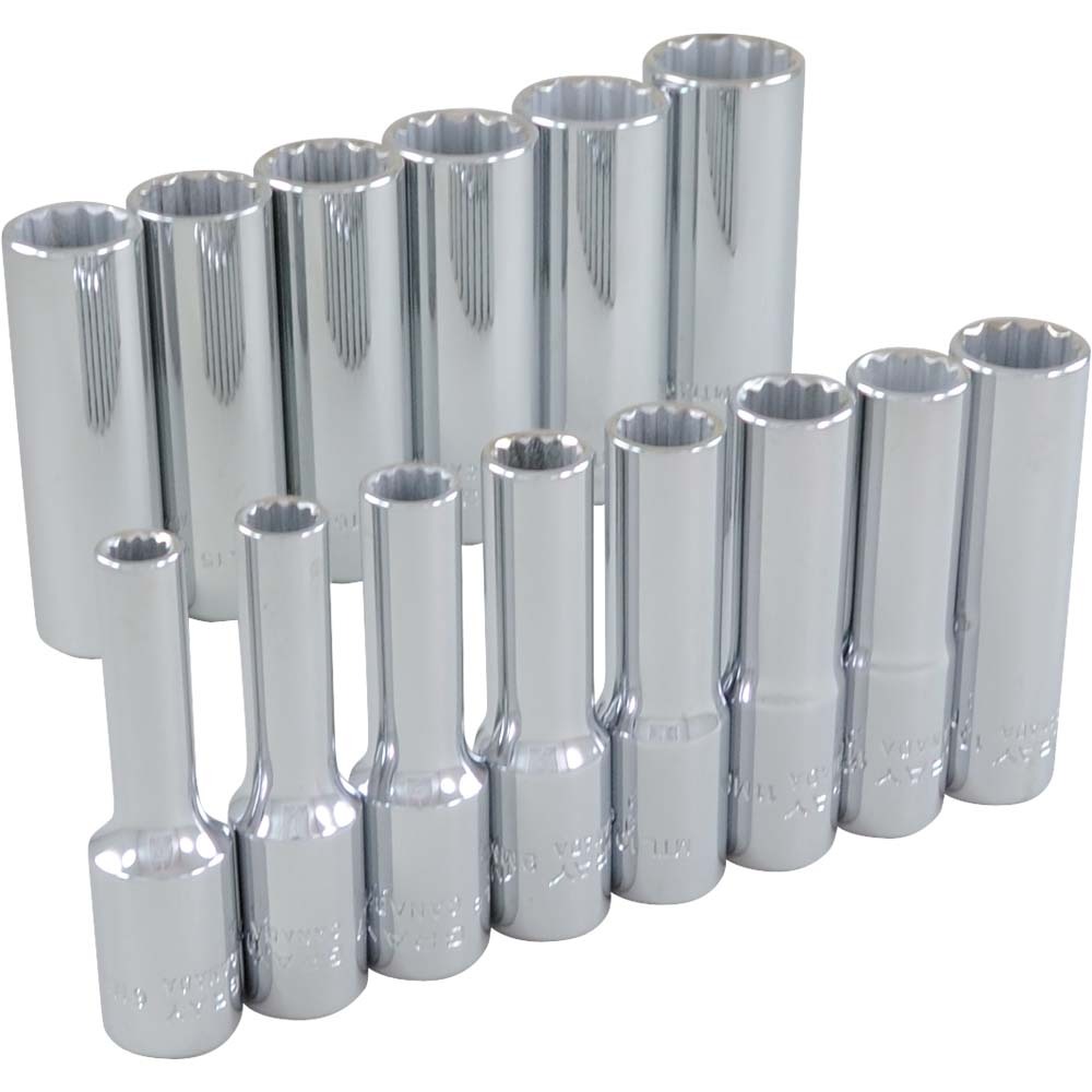 14 Piece 3/8&#34; Drive 12 Point Metric, Deep Chrome Socket Set, 6mm - 19mm