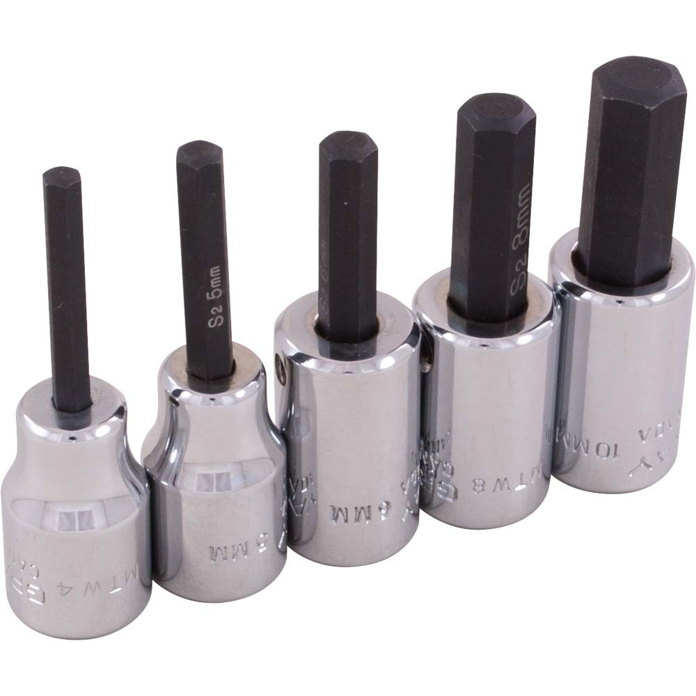 5 Piece 3/8&#34; Drive Metric, Standard Length Hex Head Socket Set, 4mm - 10mm