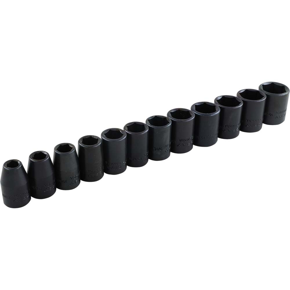 12 Piece 3/8&#34; Drive 6 Point Metric, Standard Impact Socket Set, 8mm - 19mm