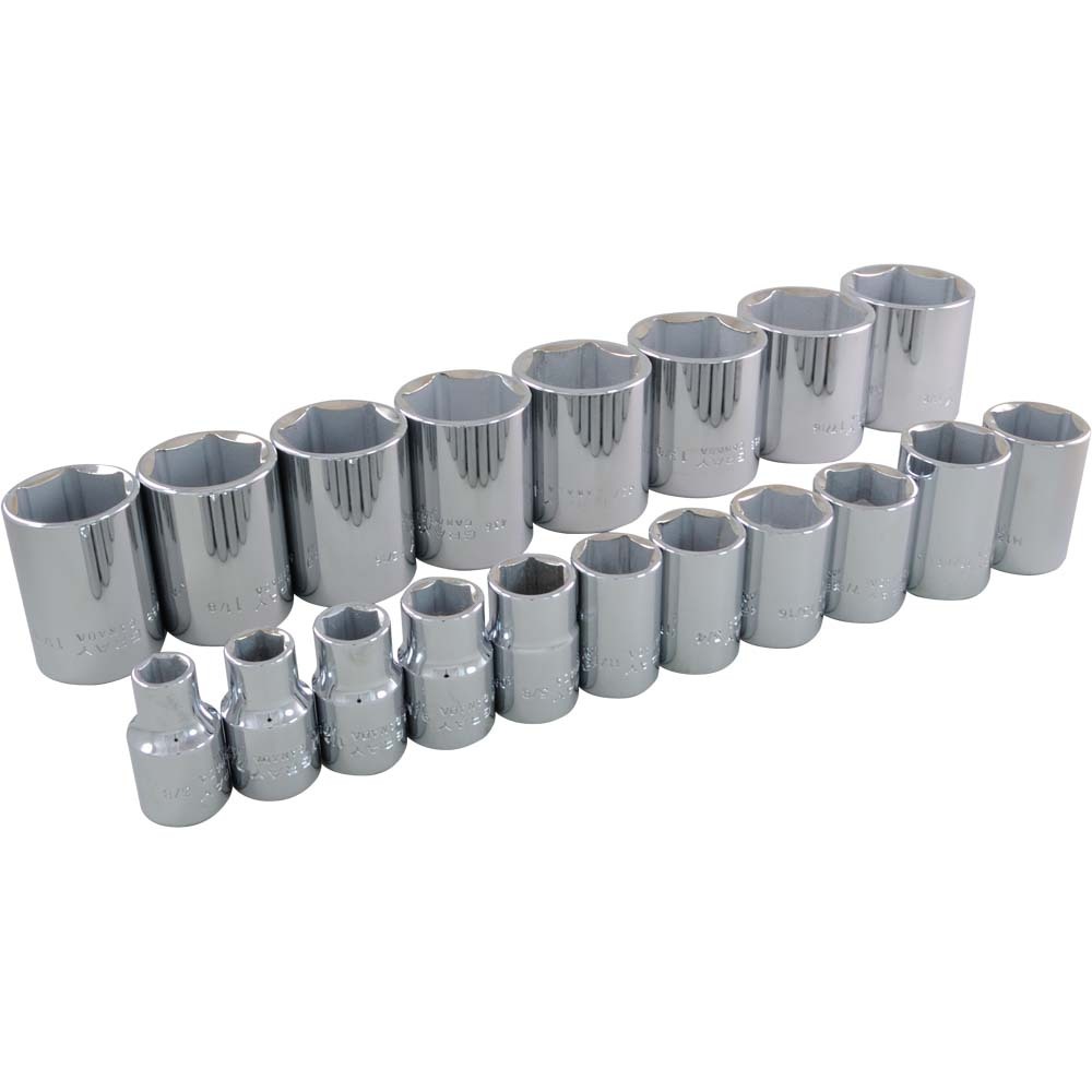 19 Piece 1/2&#34; Drive 6 Point SAE, Standard Chrome Socket Set, 3/8&#34; - 1-1/2&#34;