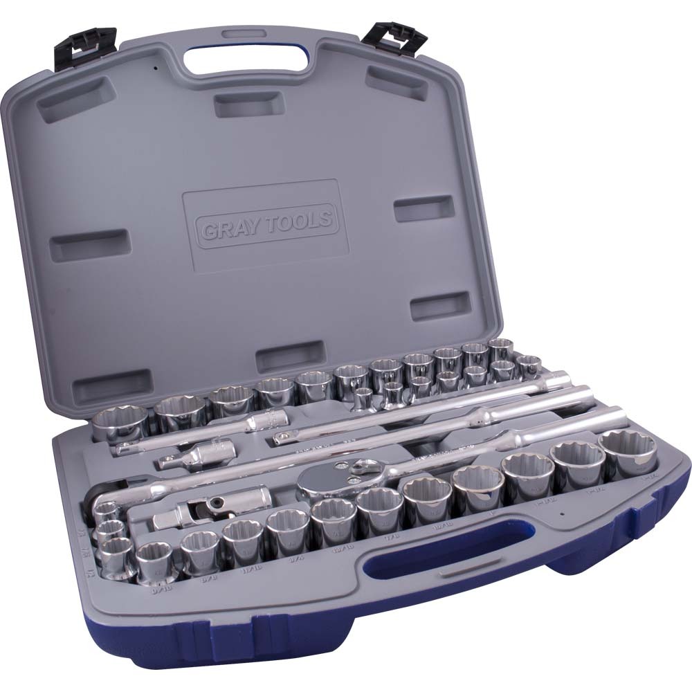 38 Piece 1/2&#34; Drive 12 Point, SAE & Metric, Socket & Attachment Set