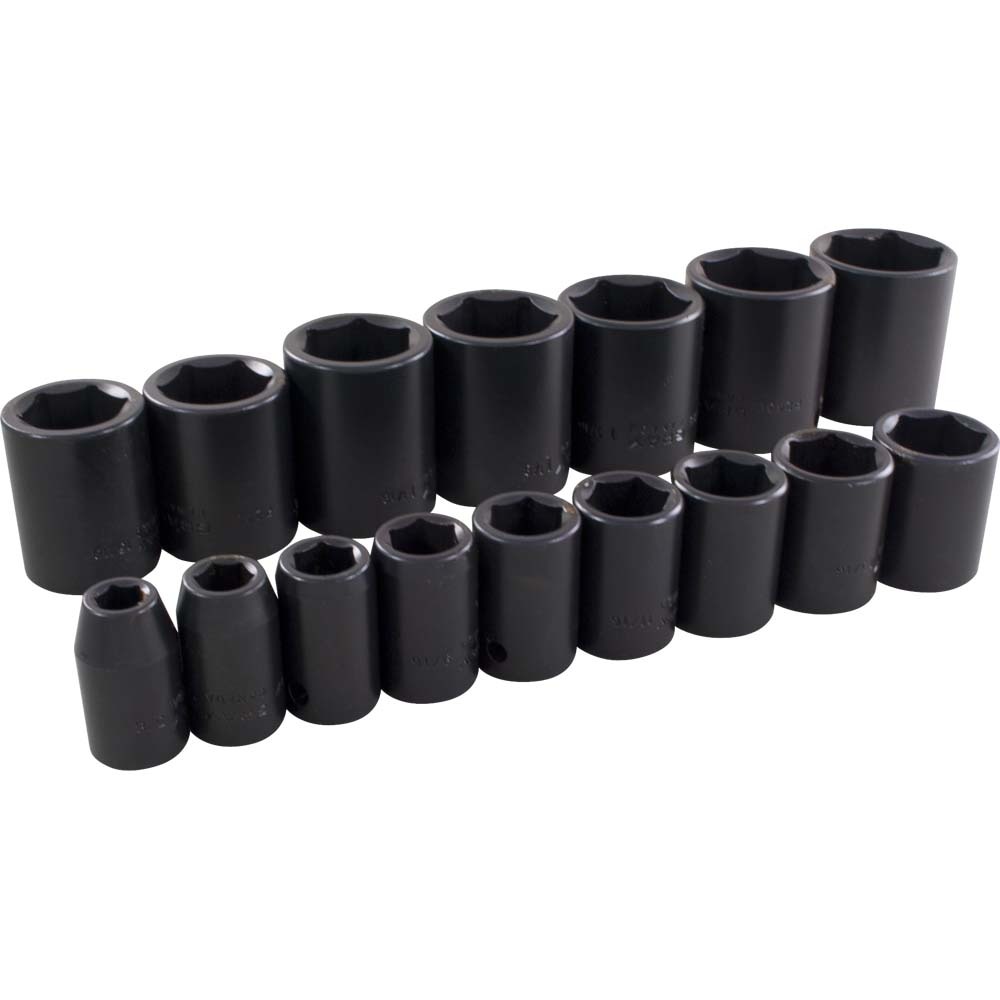 16 Piece 1/2&#34; Drive 6 Point SAE, Standard Impact Socket Set, 3/8&#34; - 1-5/16&#34;