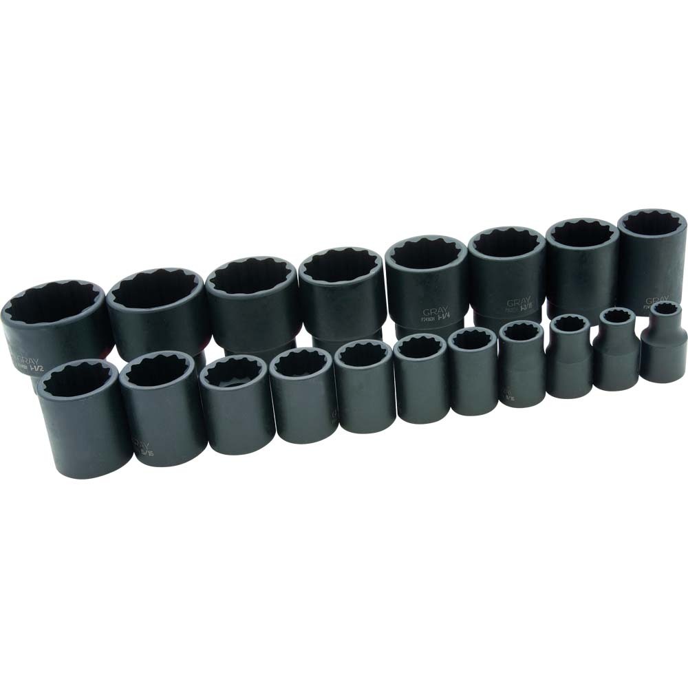 19 Piece 1/2&#34; Drive 12 Point SAE, Standard Impact Socket Set, 3/8&#34; - 1-1/2&#34;