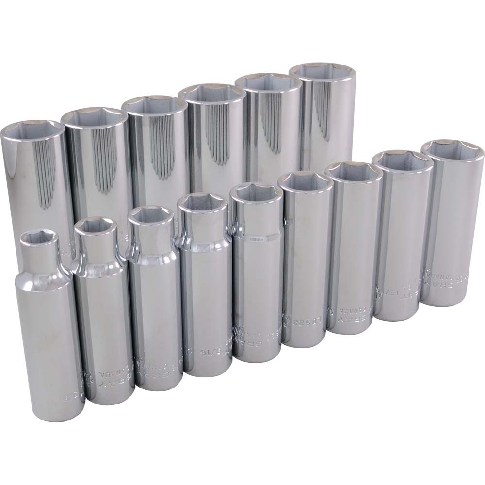 15 Piece 1/2&#34; Drive 6 Point SAE, Deep Chrome Socket Set, 3/8&#34; - 1-1/4&#34;