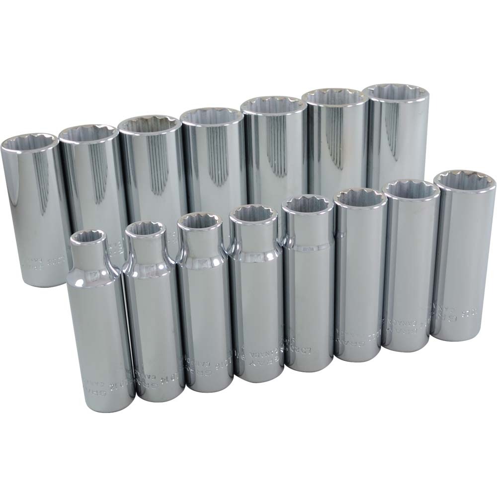 15 Piece 1/2&#34; Drive 12 Point SAE, Deep Chrome Socket Set, 3/8&#34; - 1-1/4&#34;