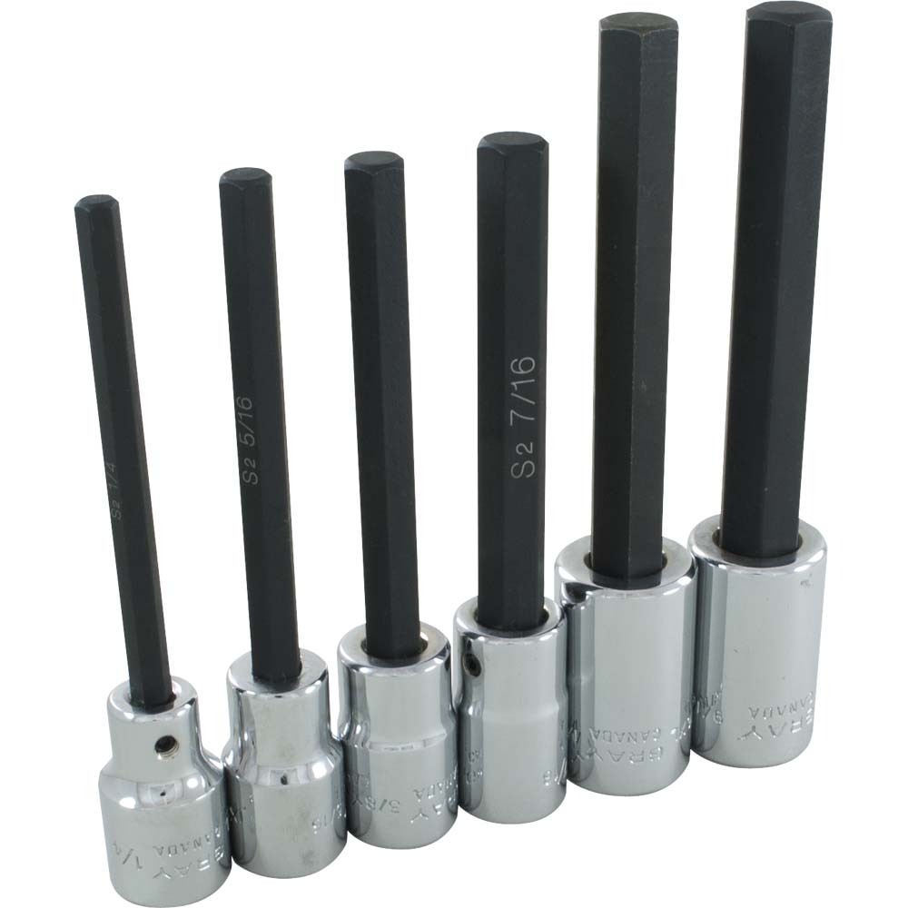 6 Piece 1/2&#34; Drive Extra Long SAE, Chrome Hex Head Socket Set, 1/4&#34; - 9/16&#34;