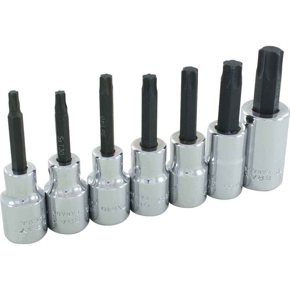 7 Piece 1/2&#34; Drive Torx Head, Chrome Socket Set, T27 - T60