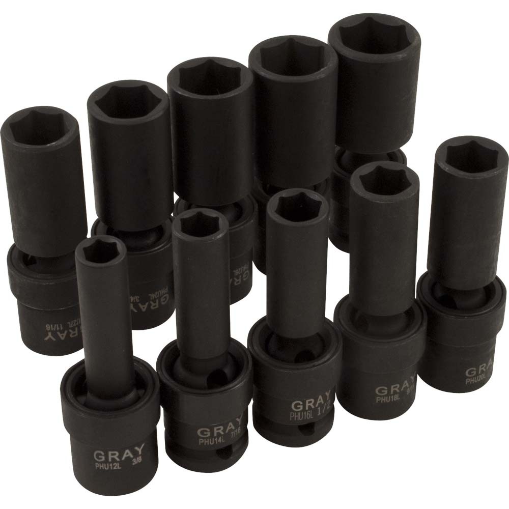 10 Piece 1/2&#34; Drive 6 Point SAE, Deep Impact Universal Joint Socket Set, 3/8&#34; - 15/16&#34;