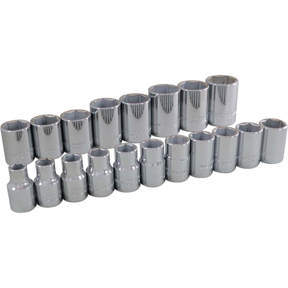 19 Piece 1/2&#34; Drive 6 Point Metric, Standard Chrome Socket Set, 10mm - 28mm
