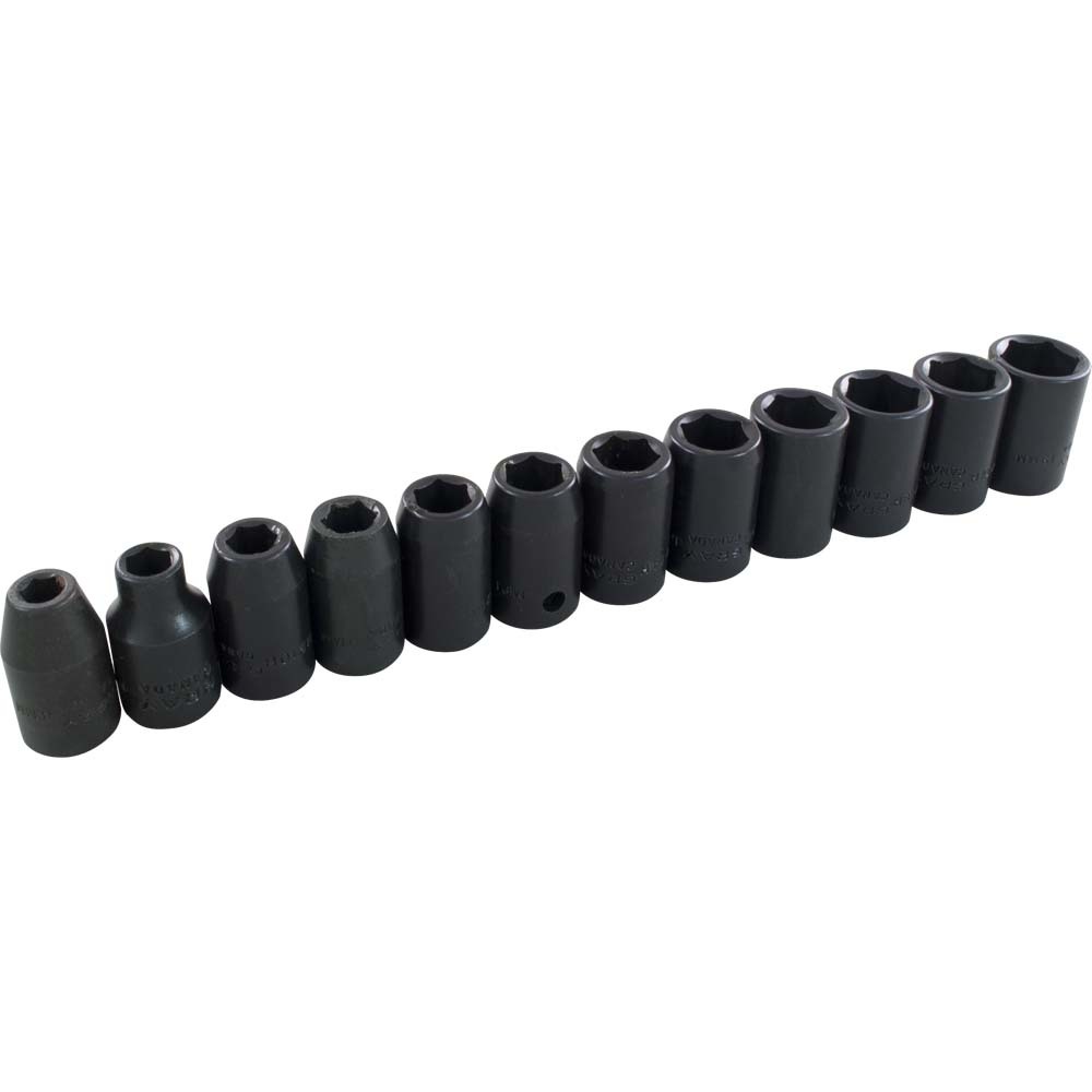 12 Piece 1/2&#34; Drive 6 Point Metric, Standard Impact Socket Set, 8mm - 19mm