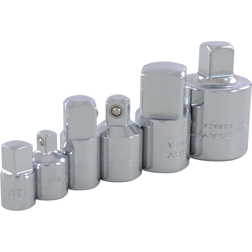 6 Piece Chrome Adapter Set, 1/4, 3/8, 1/2, & 3/4