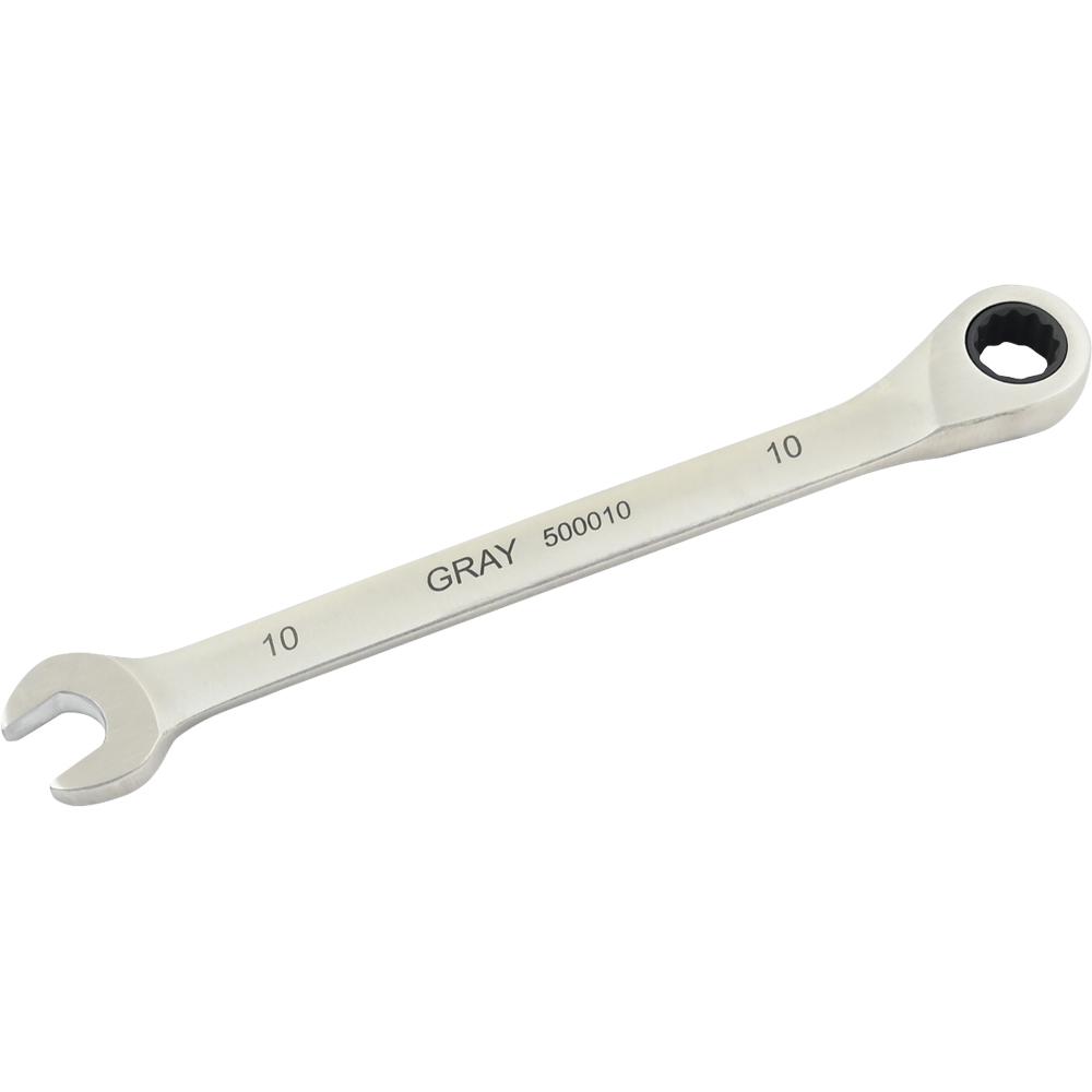 10mm Combination Fixed Head Ratcheting Wrench, Stainless Steel Finish