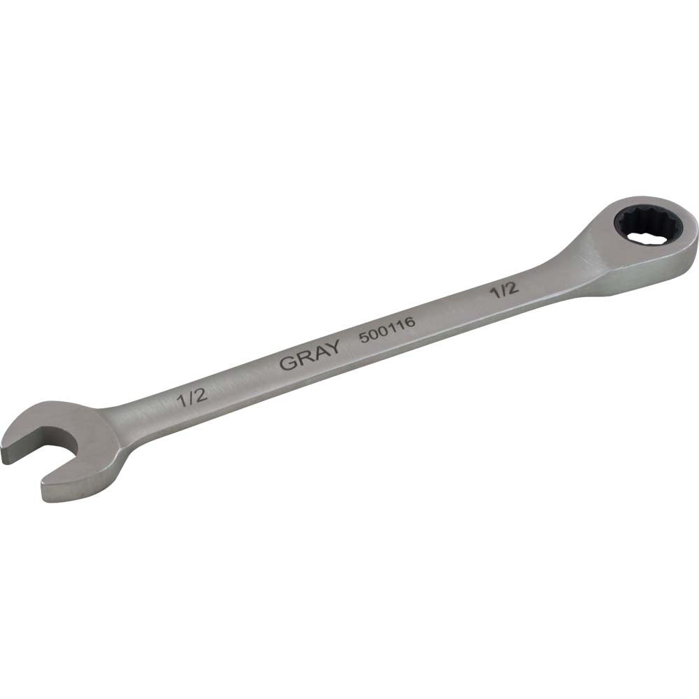1/2&#34; Combination Fixed Head Ratcheting Wrench, Stainless Steel Finish