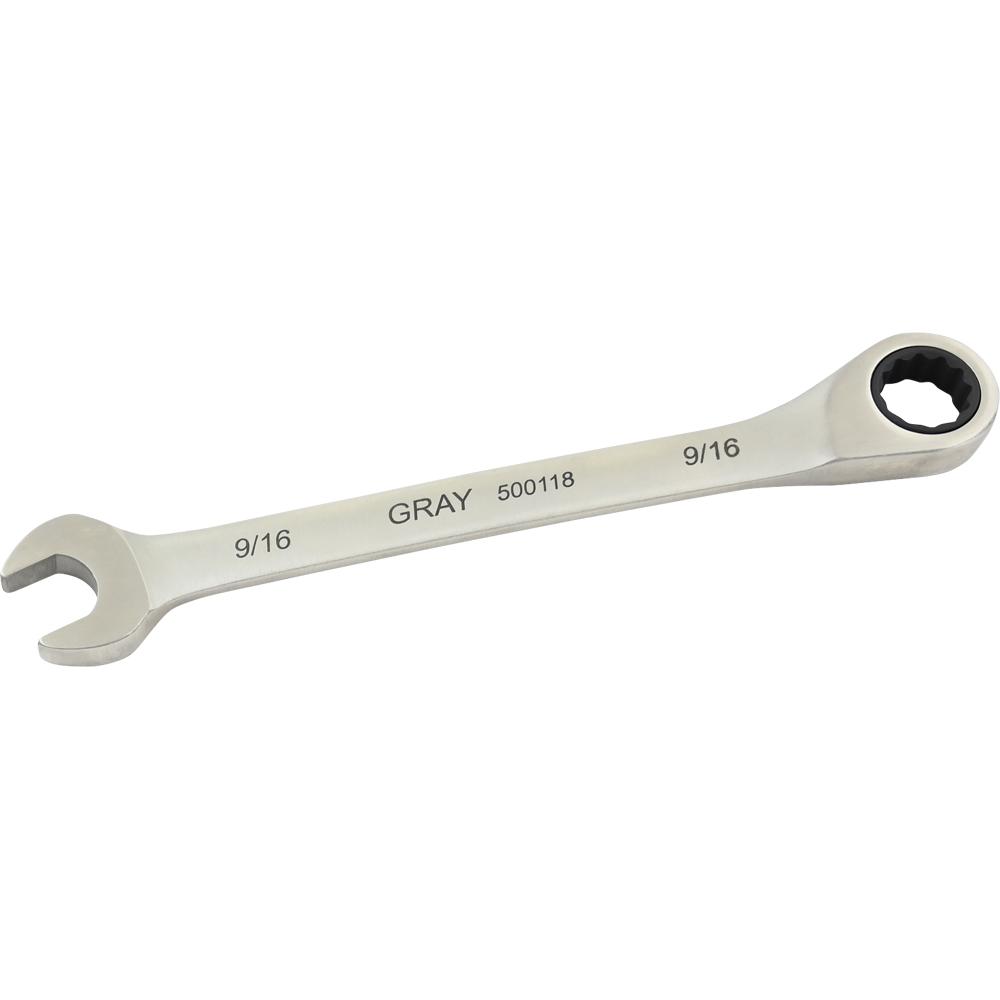 9/16&#34; Combination Fixed Head Ratcheting Wrench, Stainless Steel Finish