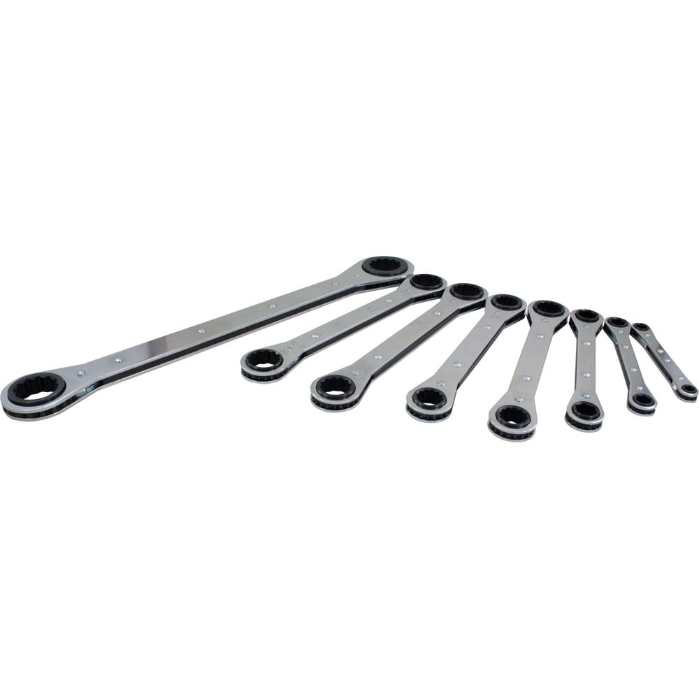 8 Piece 6 & 12 Point SAE, Flat Ratcheting Box Wrench Set, 1/4&#34; X 5/16&#34; - 1&#34; X 1-1/16&#34