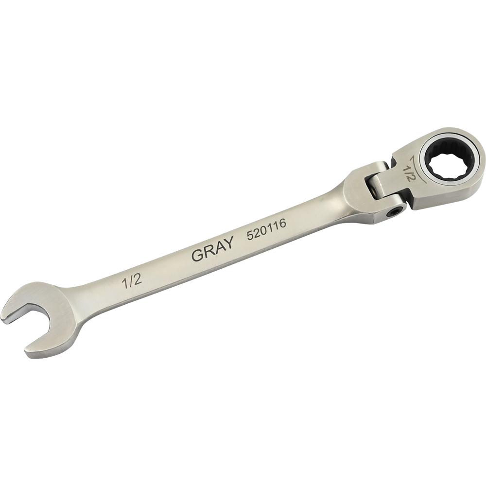 1/2&#34; Combination Flex Head Ratcheting Wrench, Stainless Steel Finish