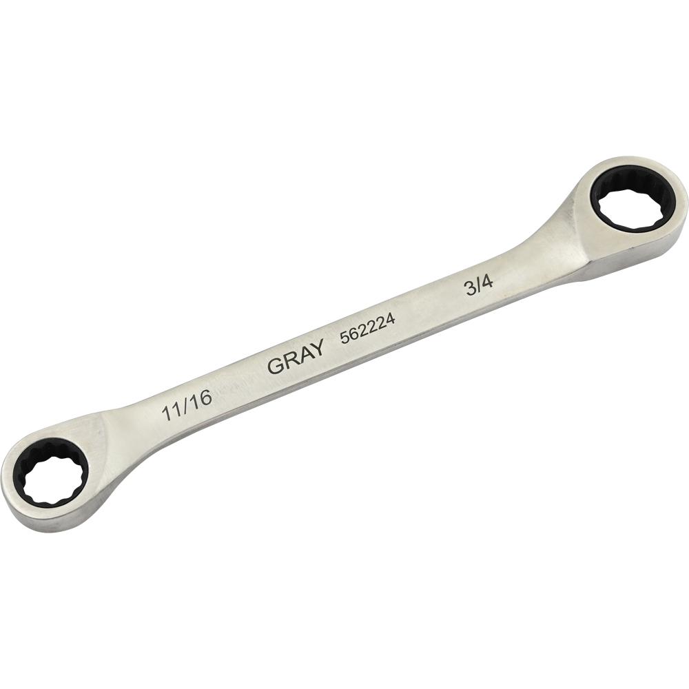 11/16&#34; X 3/4&#34; Double Box End, Fixed Head Ratcheting Wrench, Stainless Steel Finish