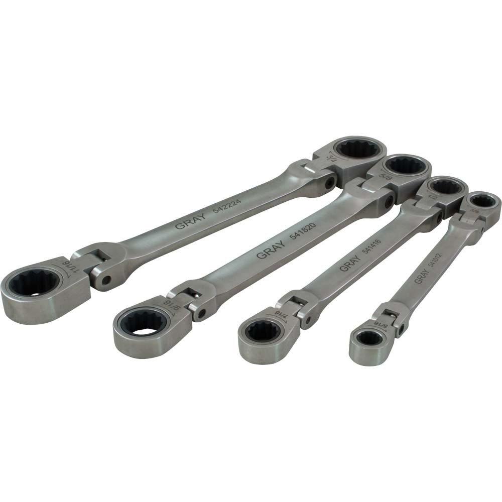 4 Piece SAE, Double Box Flex Head, Ratcheting Wrench Set, 5/16&#34; X 3/8&#34; - 11/16&#34; X 3/4&#3