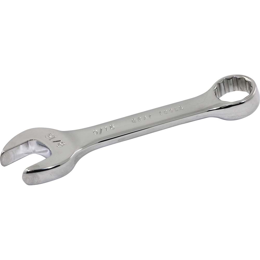 9/16&#34; Stubby Combination Wrench, 12 Point, Mirror Chrome Finish