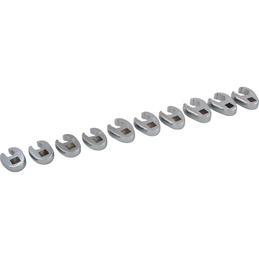 10 Piece 3/8&#34; Drive Metric, Mirror Chrome Flare Nut, Crow foot Wrench Set, 10mm - 19mm