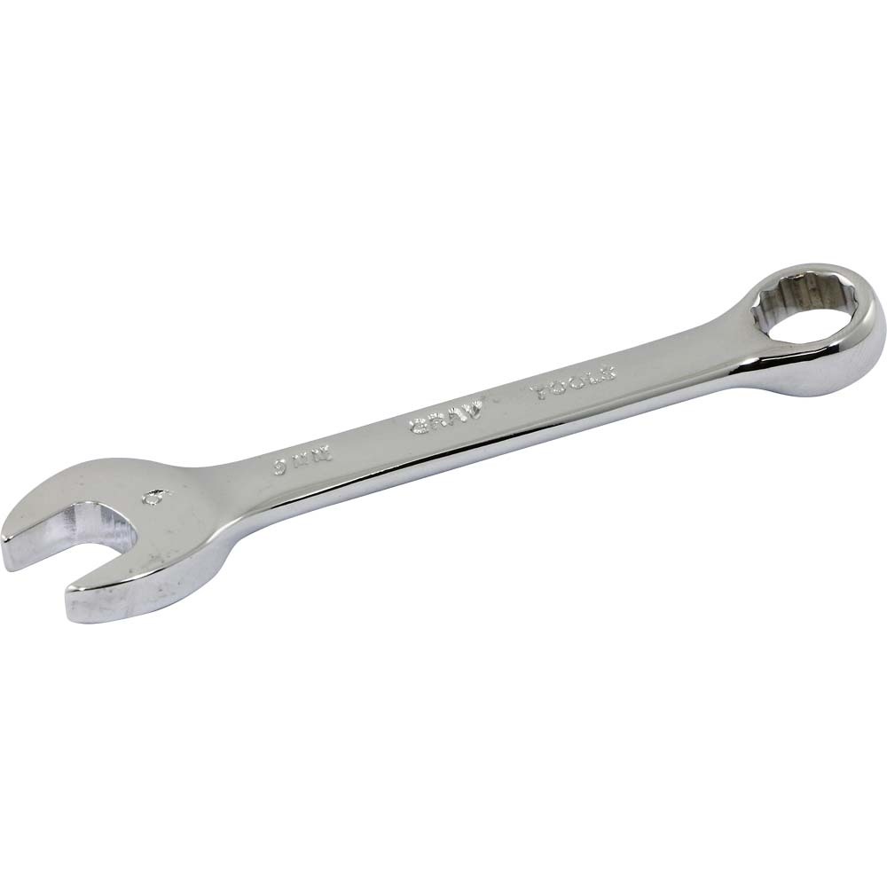 9mm Stubby Combination Wrench, 12 Point, Mirror Chrome Finish